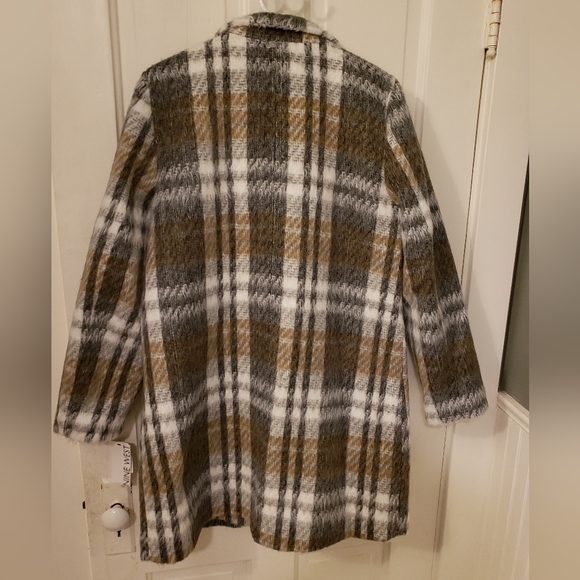 Nine West Faux Wool Zipper Plaid Coat - Picture 10 of 11